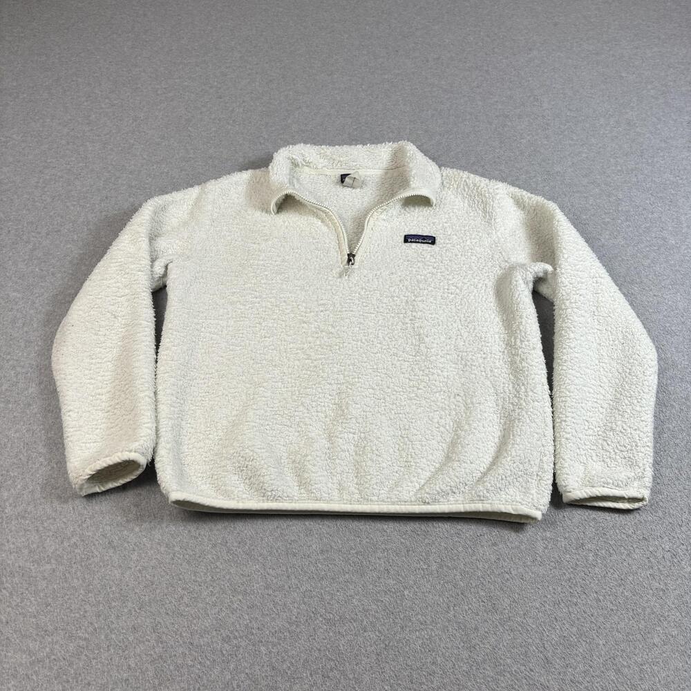 Patagonia Pullover Womens Medium White Sherpa Fleece 1/4 Zip Hiking Outdoor READ